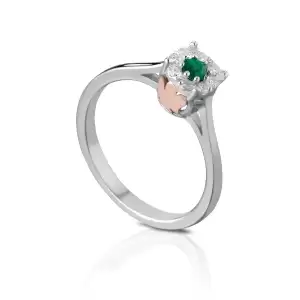 Anello Oro Bianco e Rosa con Diamanti e Smeraldo