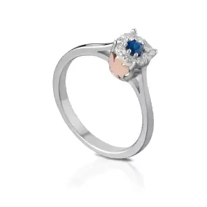 Anello Oro Bianco e Rosa con Diamanti e Zaffiro